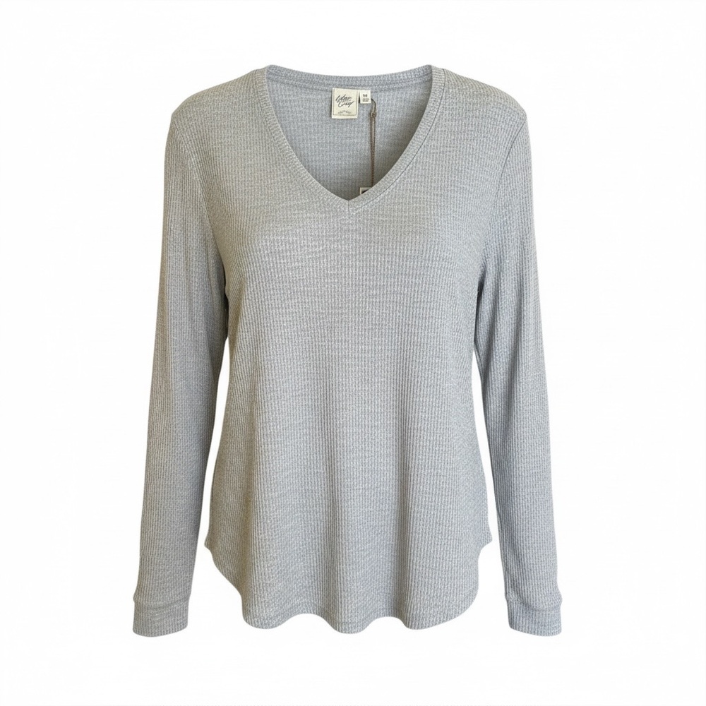 White Crow Rib‎ Hacci Long Sleeve V-Neck Top M Heather Grey Soft Knit NWT